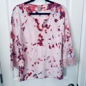 Chico’s Bohemian Lace Tie Dye Top L